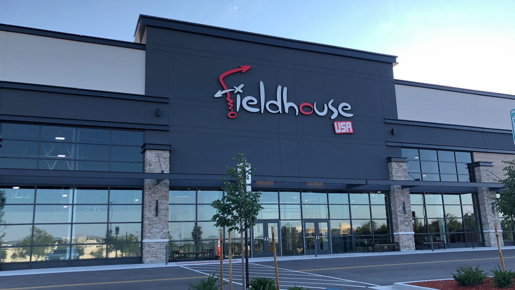Boomtown FieldhouseUSA exterior with signage, Aurora