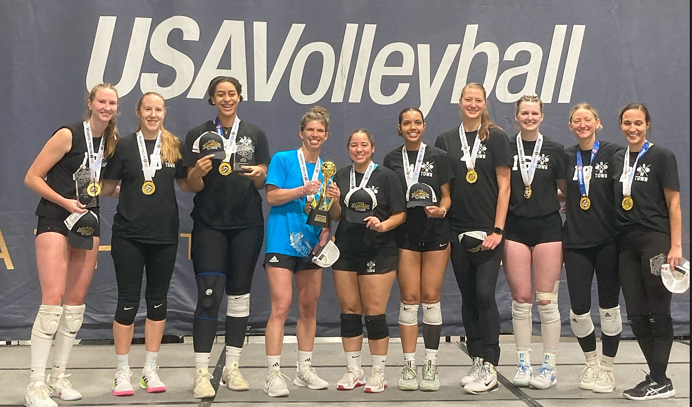 Boomtown Athletics women’s team celebrating as USA Volleyball national champions